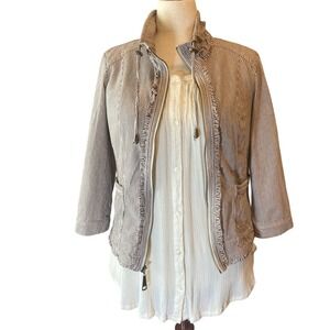Striped Ruffle Neck Zip Fashion Spring Jacket Size Medium